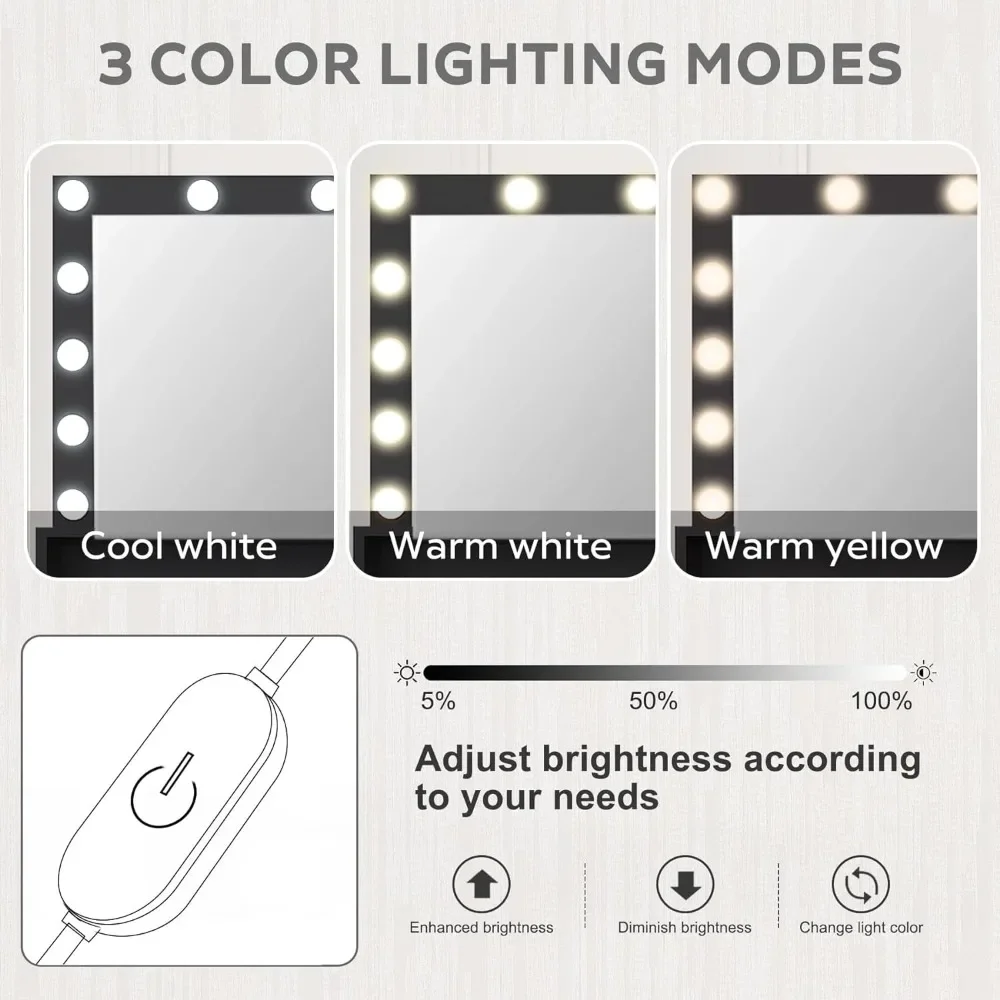 Une coiffeuse avec tiroirs et un espace de rangement solutionségant pour chambreà coucher miroir lumières Германия 3 étagères