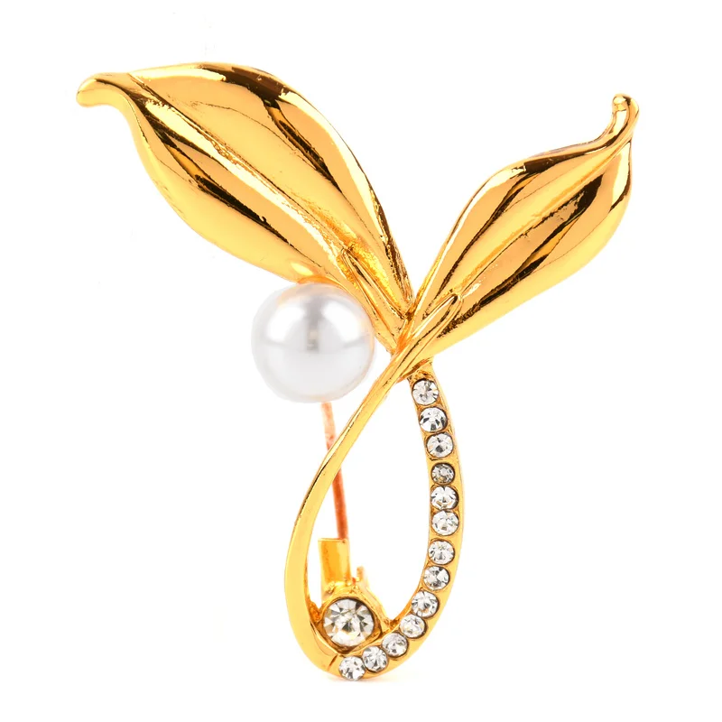Брошь со стразами и жемчугом в виде сусального золота для женщин роскошный сплав