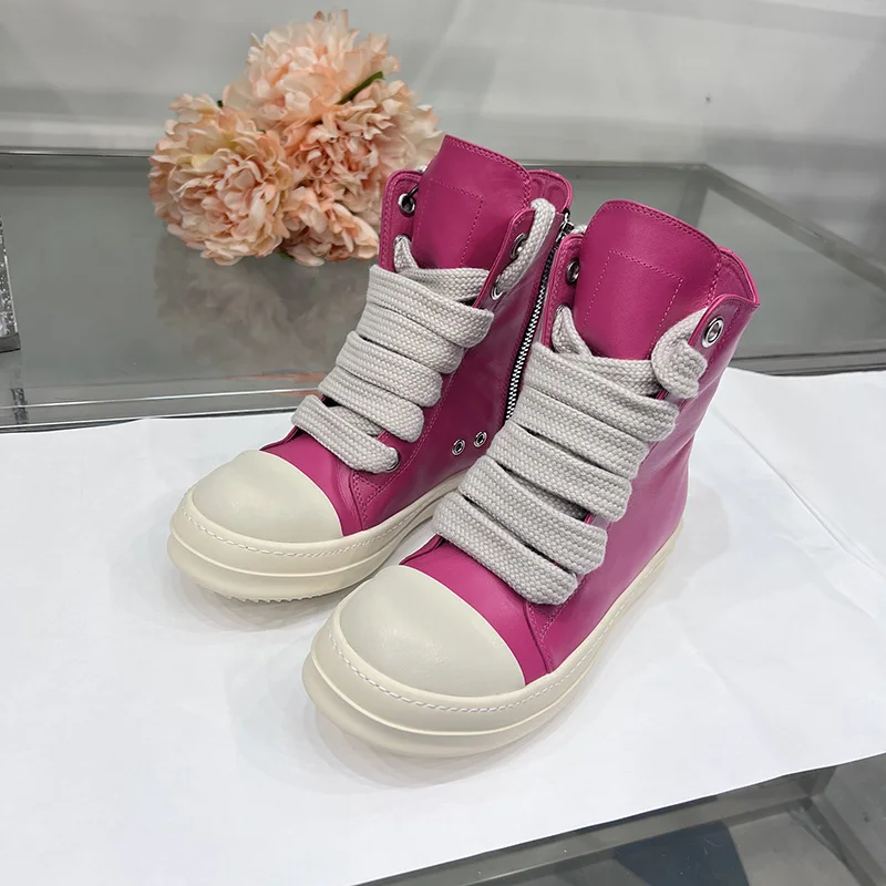 Dekherw Owens Boots Jumbo Lace Up Main Line Thick Sole Pink Fashion Designer Sneakers Leather Men Women High Top Casual Shoes
