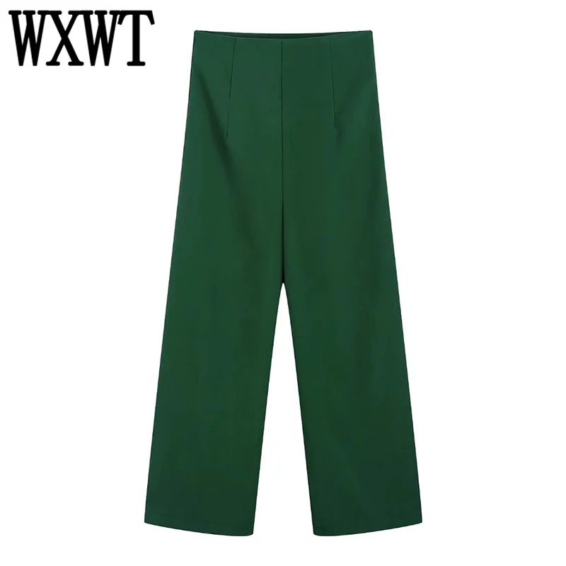 

WXWT Women Fashion Solid Color Long Pants High Waist Zipper Wide Leg Pants Female Fashion High Street Trousers Pantalon BB22125