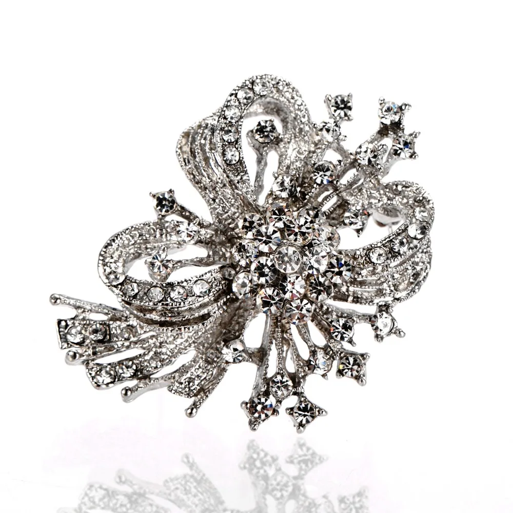 2 дюймовый винтажный родия посеребренный Прозрачный Стразы Кристалл бриллиант брошь для галстука-Бабочки Pin