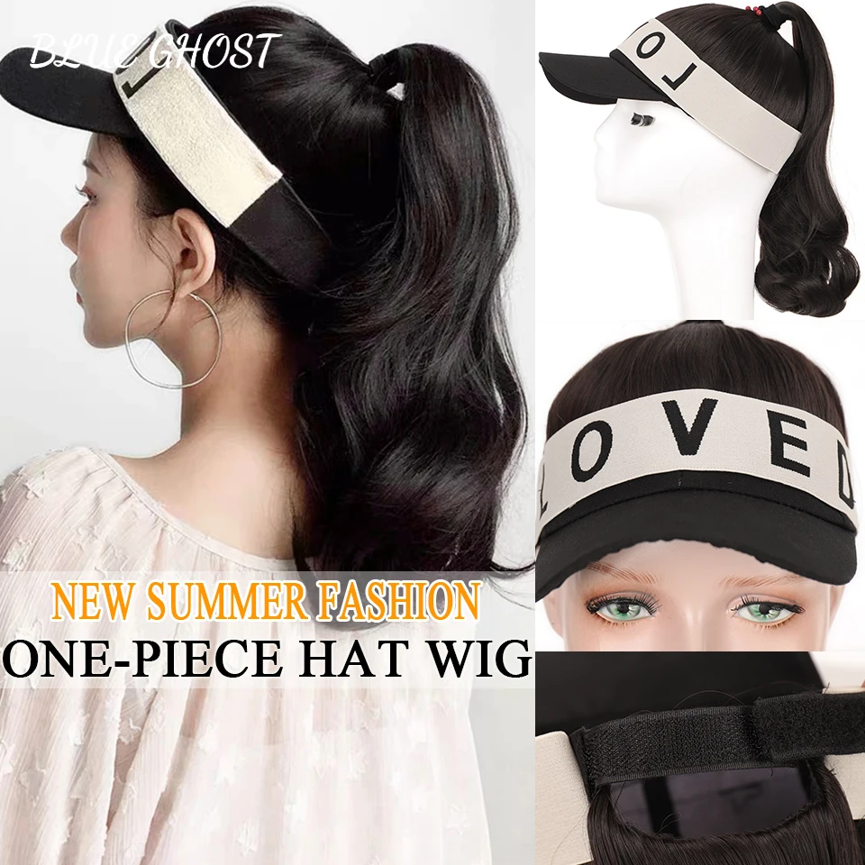 

Synthetic Wig Hat All-in-one Female Spring Summer Ponytail Sun Hat Net Red Fashion Cap Seamless Connection Baseball Cap Hair