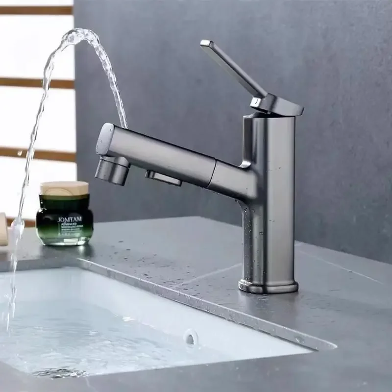 

Washbasin faucet, white bathroom toilet, gargle sink, washbasin, pull-out universal copper hot and cold faucet