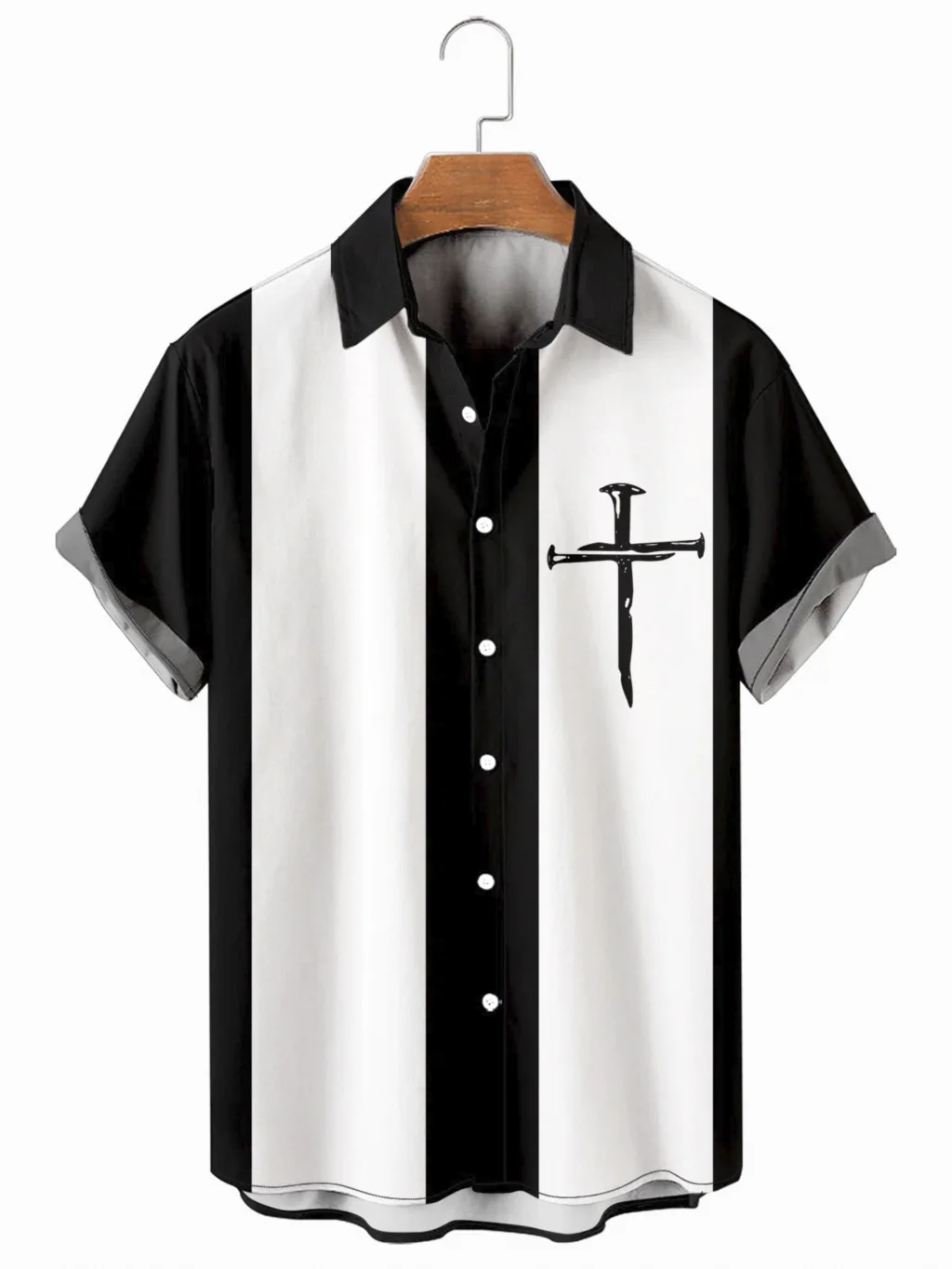 

Mens Crucifix Print Casual Breathable Short Sleeve Hawaiian Shirts