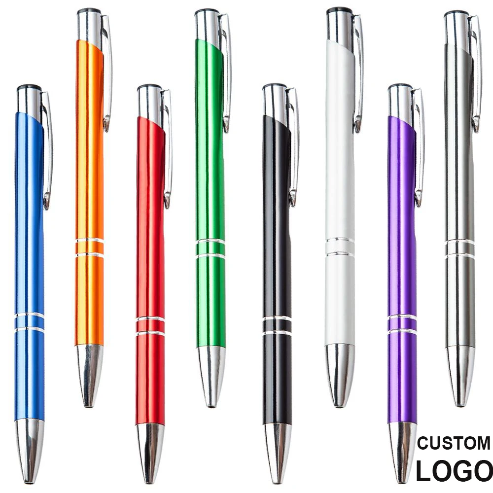 100Pcs Hot sell Custom Metal Ballpoint pen with logo advertising ballpoint pen wholesale personalized metal pen Black Blue ink