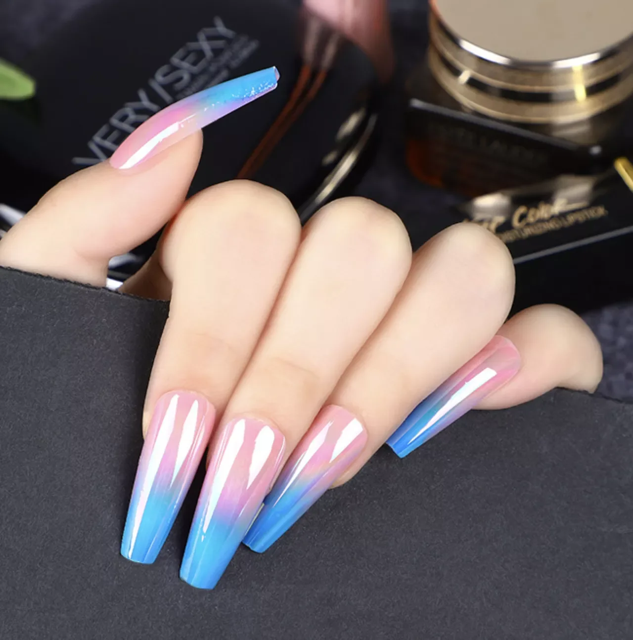 

1bag/24tip Long Coffin Aurora Gradient False Nail Ballet Nails Art Artificial Nails with Design Fingernails Gel for Extension
