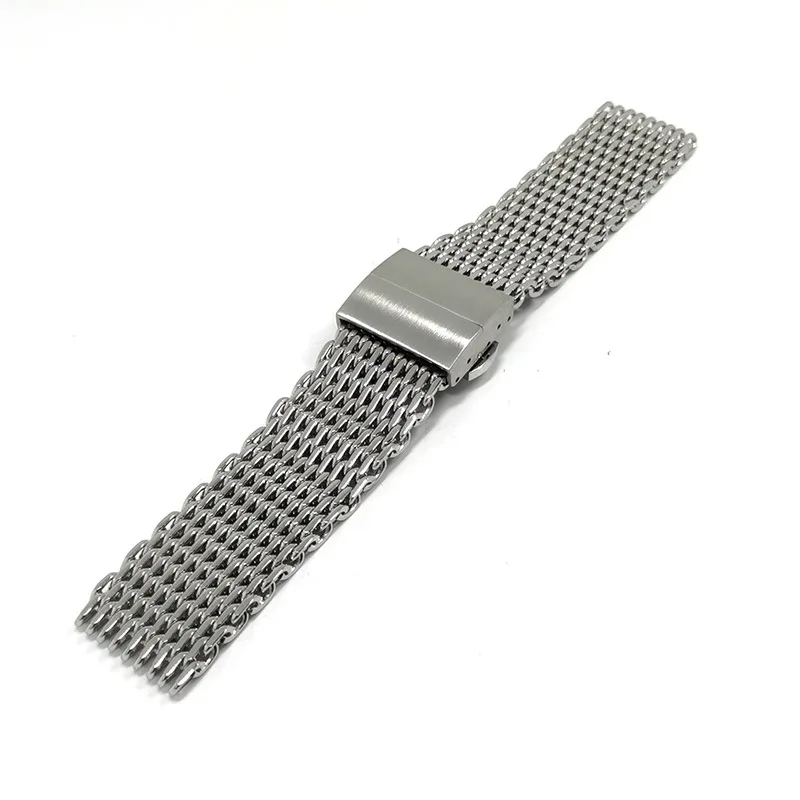 Silver Black18MM 20MM 22MM Stainless Steel Solid 1.2MM Thick Milan Mesh Woven Cool Shark Watch Strap