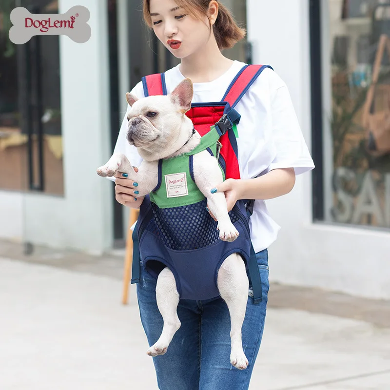 Outdoor pet backpack striped color matching puppy chest dog backpack travel breathable mesh cat bag dog bag