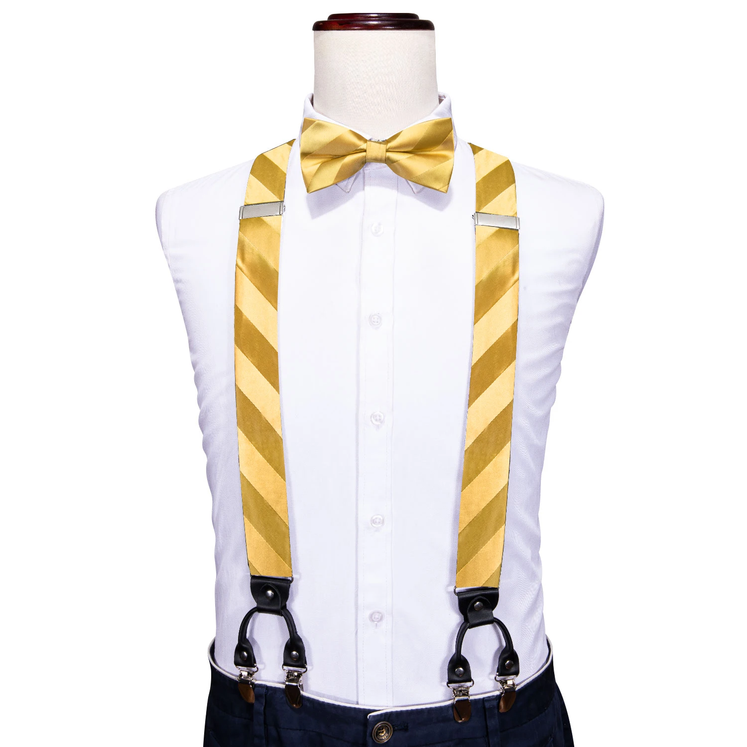 Изысканные Золотые подтяжки и галстук-бабочка для мужчин, модные шелковые полоски Y-образной формы с 6 зажимами для жениха, Свадебный дизайнерский товар от Barry.Wang