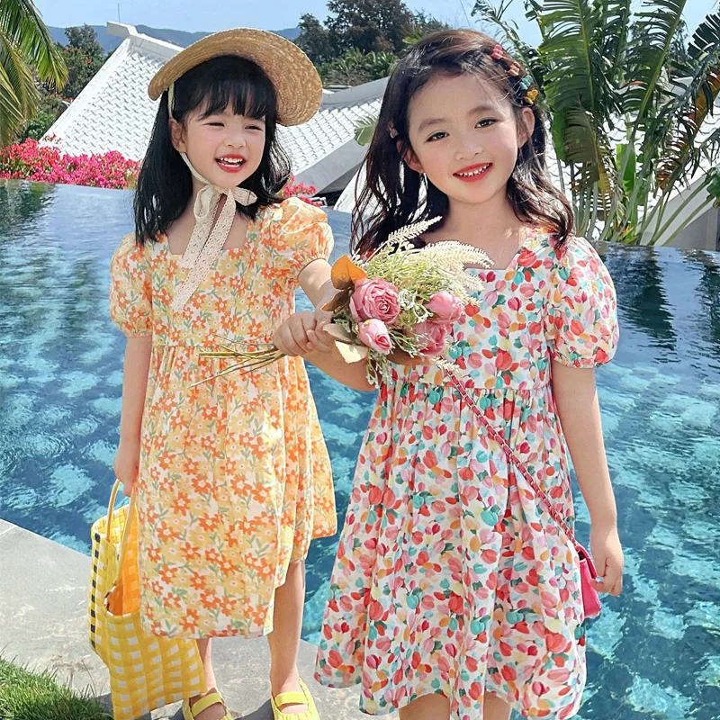 

Kids Girls Dresses 2022 Summer Short Sleeve Princess Floral Dresses Children Clothing Baby Casual Clothing Vestidos Floral