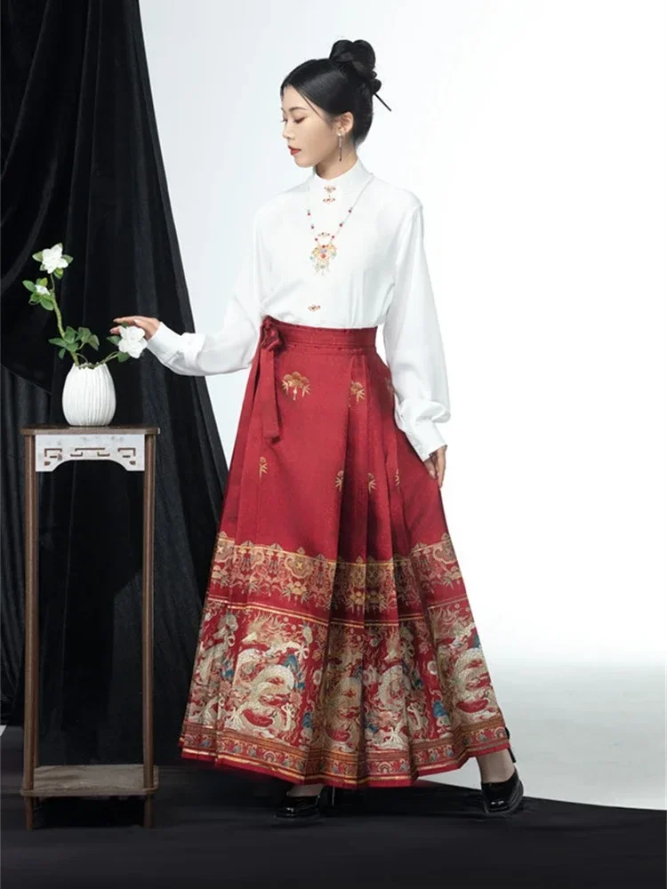 Оригинальная юбка Hanfu Dragon Mamianqun с китайским лунным новогодним драконом 2024 тканая