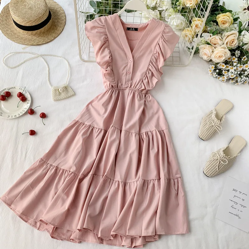 

Dress V Neck Ruffle Pregnant Women Sleeveless 2020 Popular Summer New GRAY22