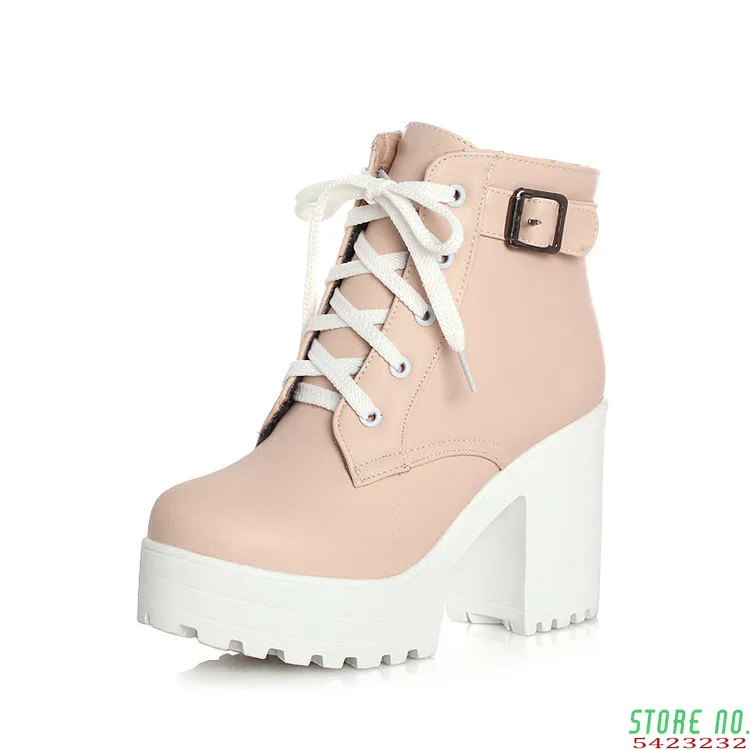 

Женские ботильоны на платформе и толстом каблуке, короткие ботинки из искусственной кожи, на шнуровке, с винтажной пряжкой, большие размеры,...