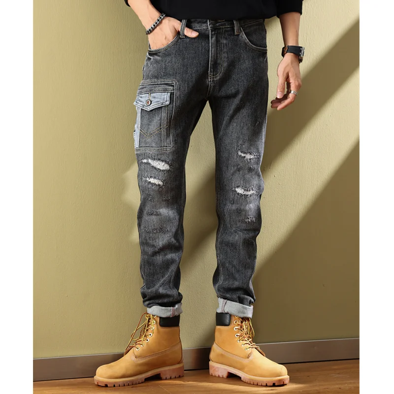 Men Clothing 2022 Autumn and Winter New Pattern Self-cultivation Elastic Force Black Grey Pencil Pants Recreational Jeans Female
