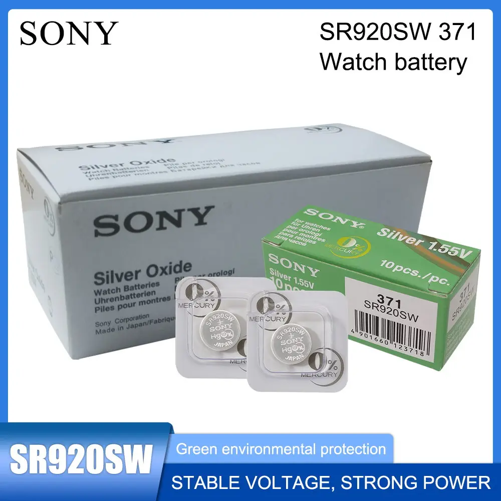 SONY 371 SR920SW AG6 920 LR920 LR69 171 370A 371A 1.55V batteria per orologio all'ossido d'argento per cella a bottone calcolatrice bilancia giocattolo