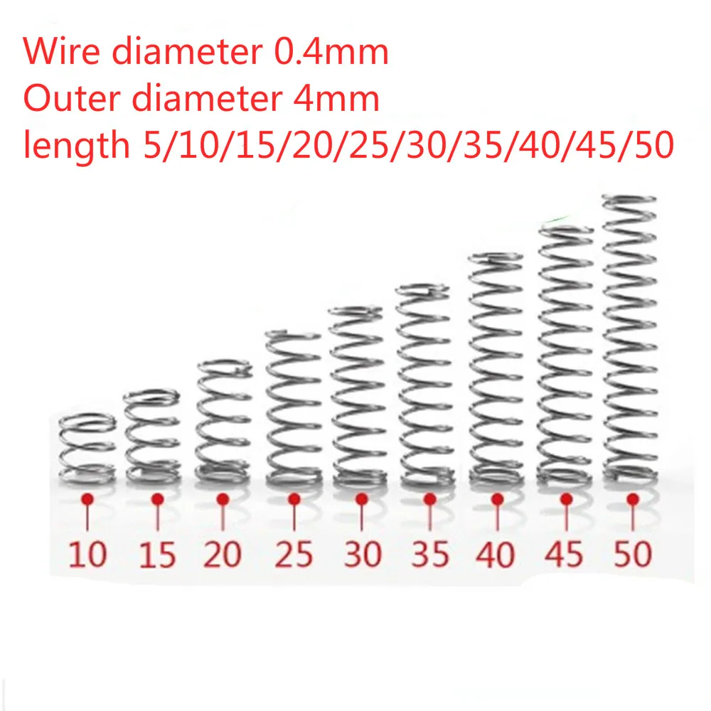 

10pcs Compression Spring Spiral Wire Coi Diameter 0.4mm 304 A2 Stainless Steel Small Micro Outer Diameter 4mm L 5-50mm 40 30 20