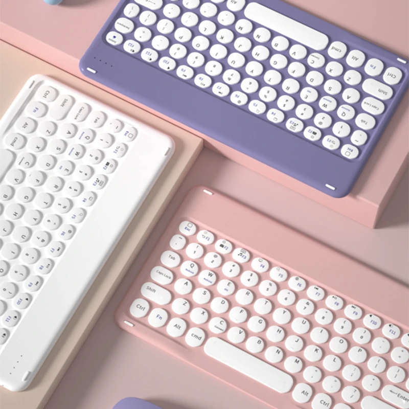 

Colorful Roud Keycap Mute Office Bluetooth Wireless Keyboard Compatible Windows Mac iOS Android Ergonomics Bluetooth Keyboard
