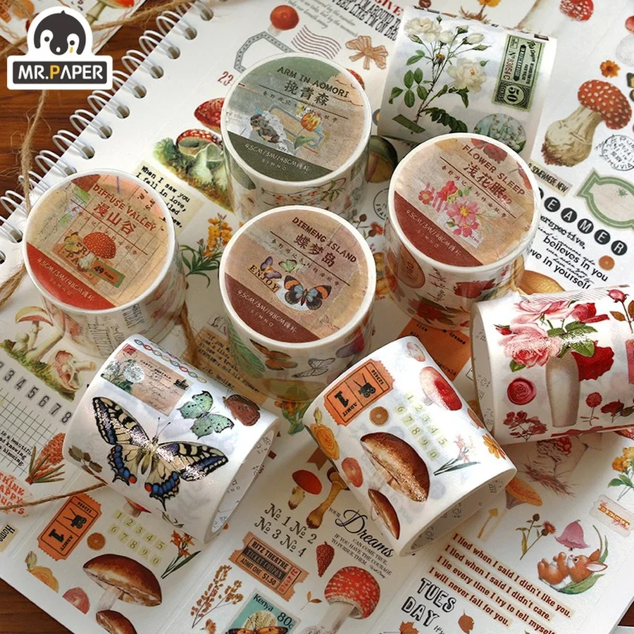 

Mr.Paper 4 Style Vintage Animal Plant Washi Tape Creative Text Hand Account Collage DIY Scrapbook Decorative Tape