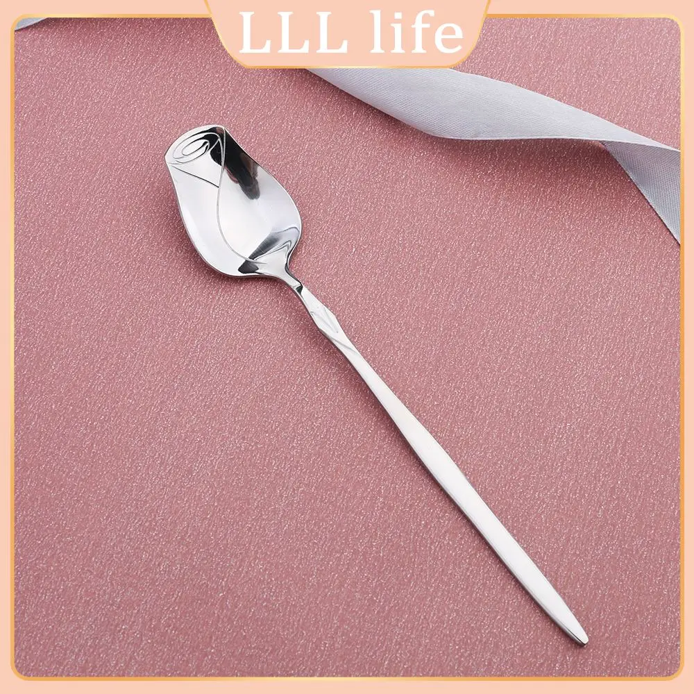 

Stainless Steel Creative New Rose Flower Spoon Mirror Polishing Coffee Spoon Durable Dessert Spoon Coffee Scoops 1pcs Retro