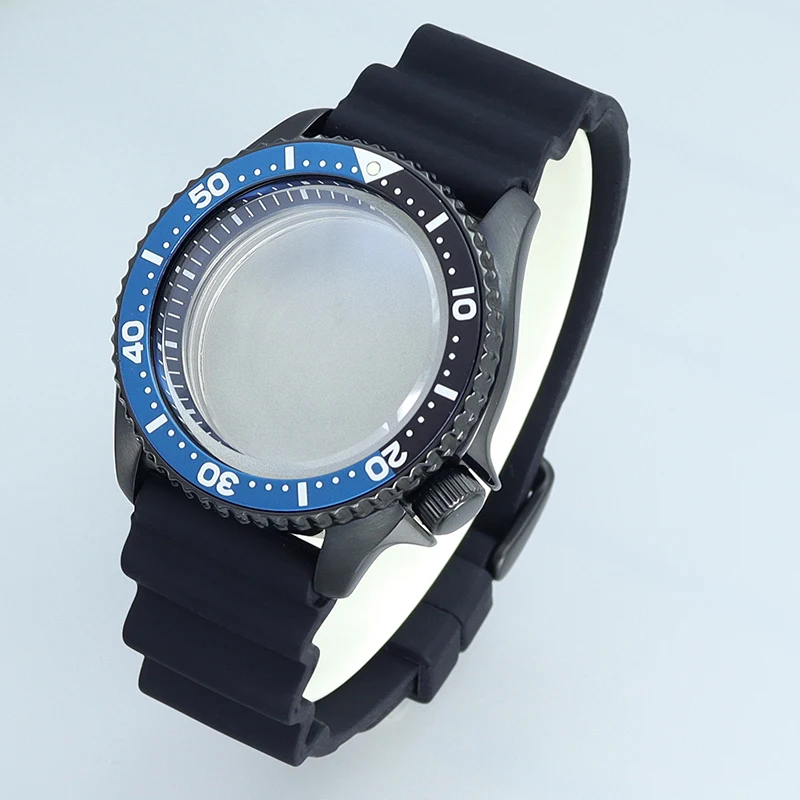 Черный корпус часов 42 5 мм резиновый браслет с сапфиром подходит для Seiko nh35 nh36