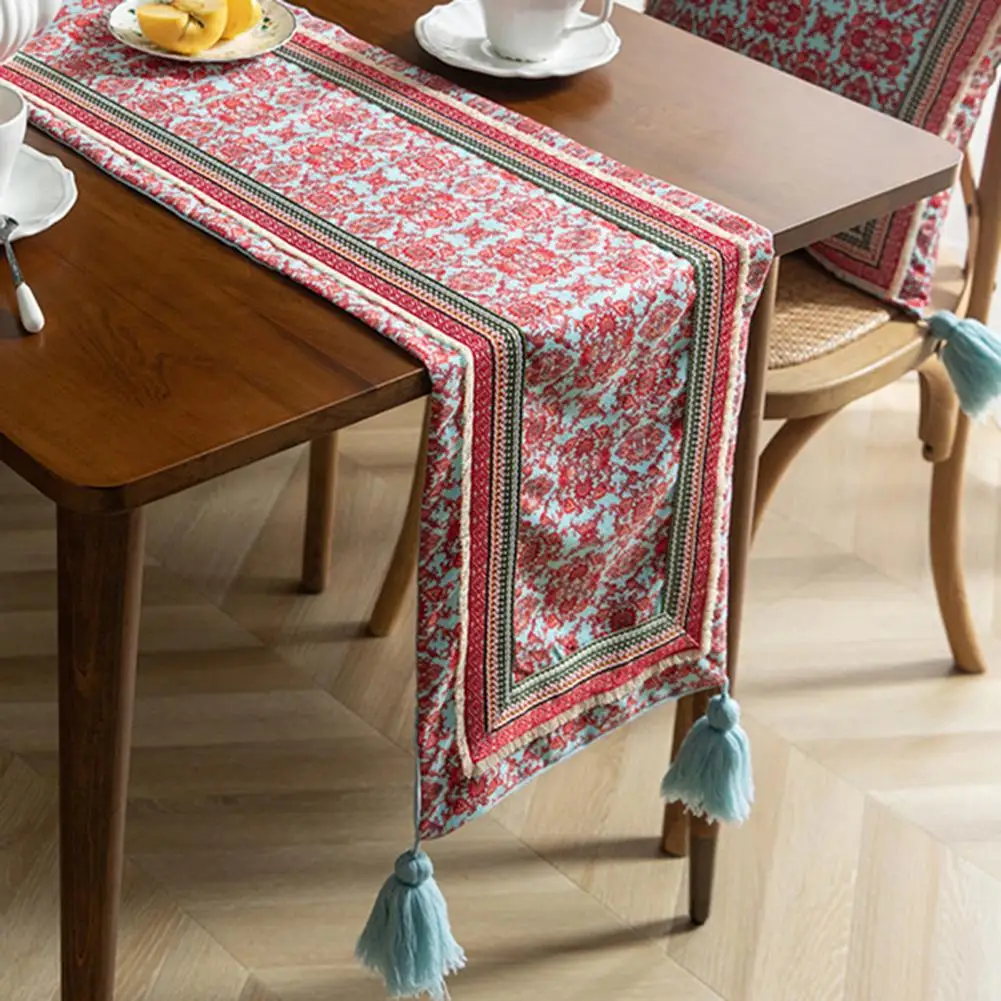 

Useful Dinner Tablecloth Anti-scratch Anti-scald Vintage Floral Print Dining Table Pad Rectangular Table Runner Home Supply