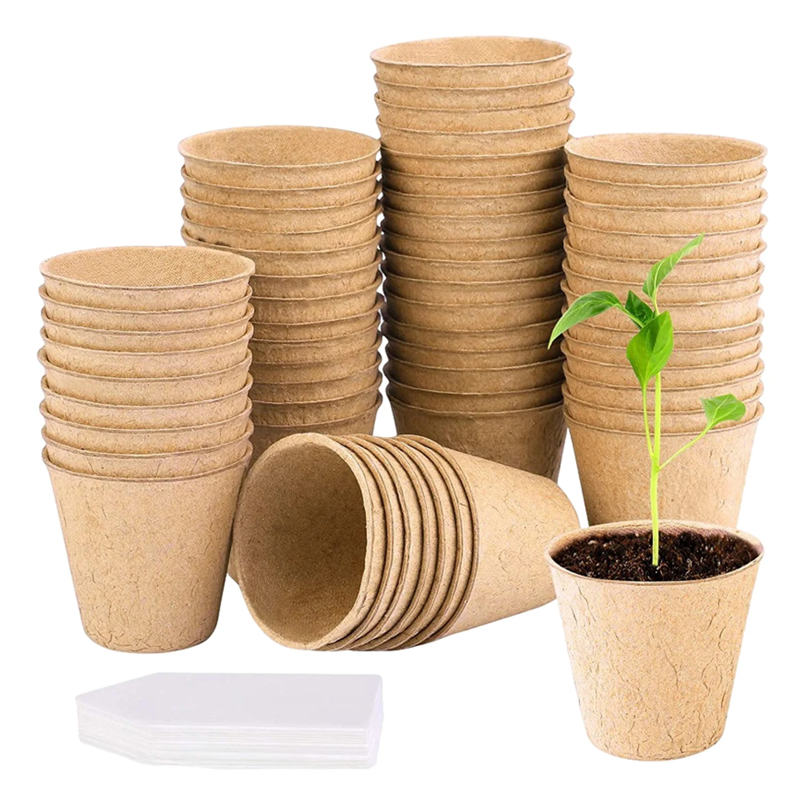 

Round Fibre Pots Biodegradable 50Pcs Gardening Seed Seedling Pot With 20Pcs Plastics Plant Labels Organic Germination Seed