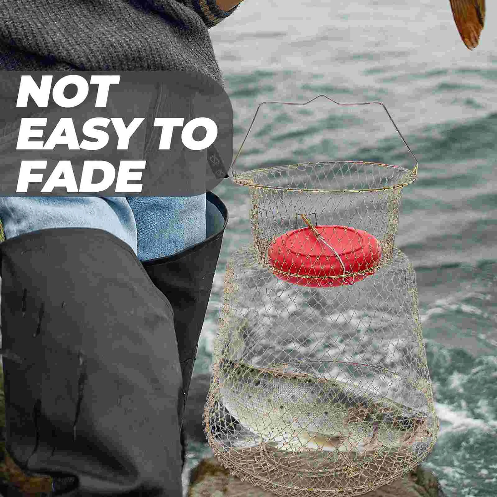 

Fish Basket Collapsible Fishing Netting Floating Bowl Tube Cage Catch Large Capacity Home Locating Mesh Iron