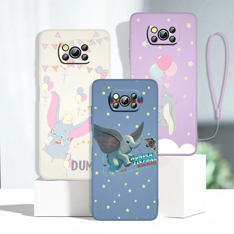

Disney Cartoon Dumbo Phone Case For Xiaomi Mi 11 Lite Poco X4 X3 X2 C31 C3 M4 M3 F4 F3 GT Pro NFC 5G Liquid Rope Cover