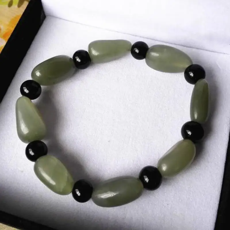 

Natural Hetian Jade Bracelet Men Women Raw Jade Stone With Skin Nephrite Tumbled Stone Bangle Bracelets For Girlfriend Mom Gifts