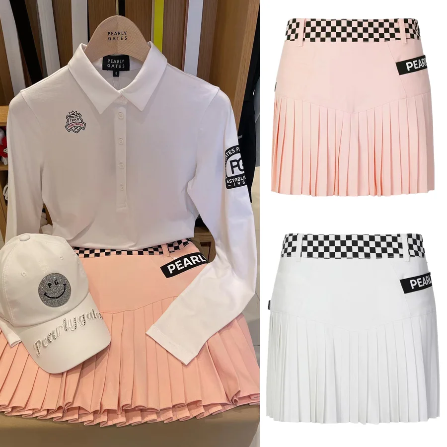 

2023 new golf autumn and winter new women color checkerboard check pleated skirt playful design of outdoor sports