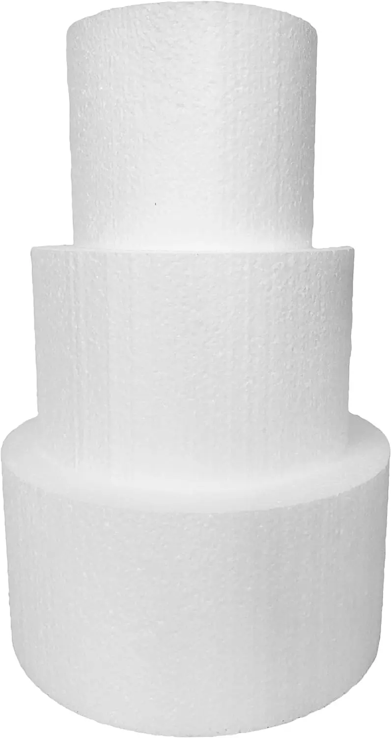 

Round 5" Cake Dummy set - Set Of 3, Each 5" High By 6", 8", & 10" Round - Perfect for wedding cakes, bir