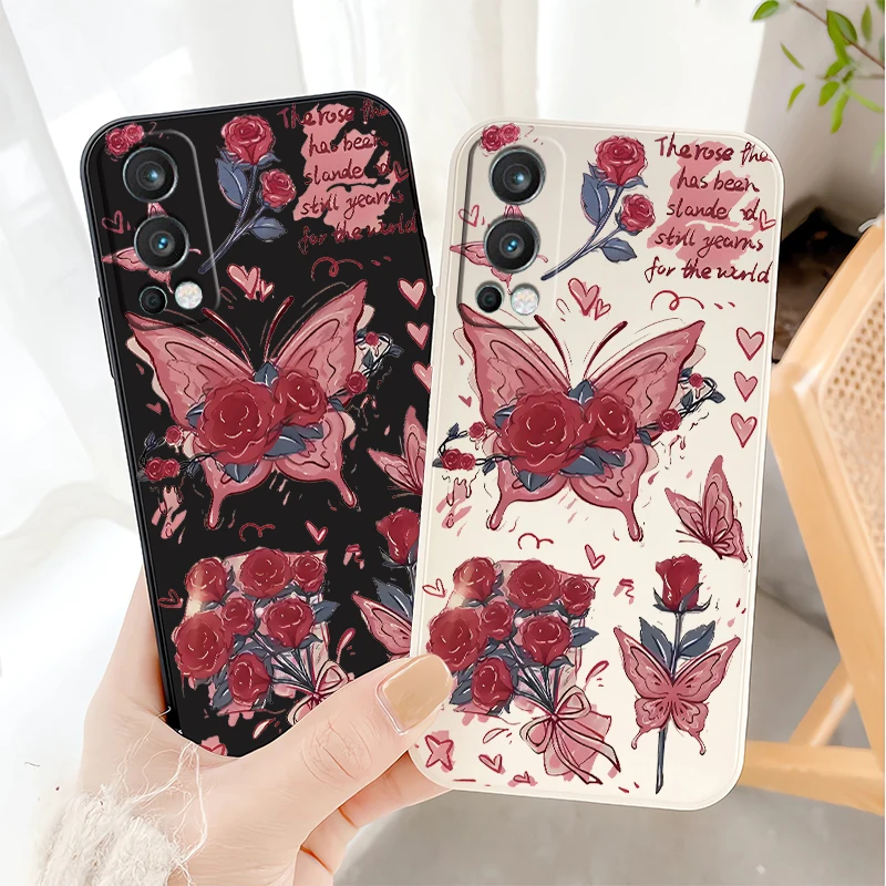 Чехол Red Love Heart Butterfly Rose Flowers для OnePlus Nord 2 3 N20 8T 8 9 Pro ACE 2V Противоударный мягкий