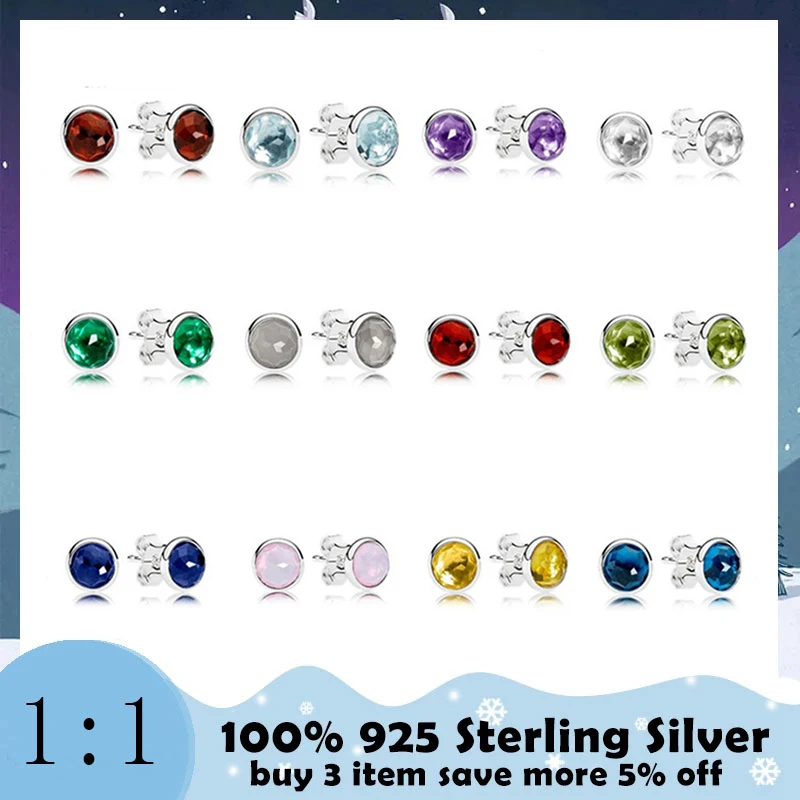 

High Quality 100%925 Sterling Silver 12 Birthstone Earrings Multi-color Fashion Jewelry Manufacturers Wholesale