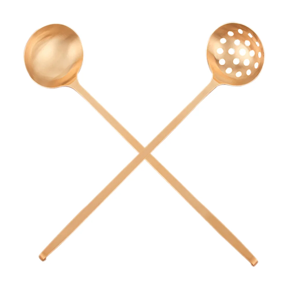 

2Pcs Brass Food Serving Spoons Brass Soup Spoons Practical Self-service Scoops