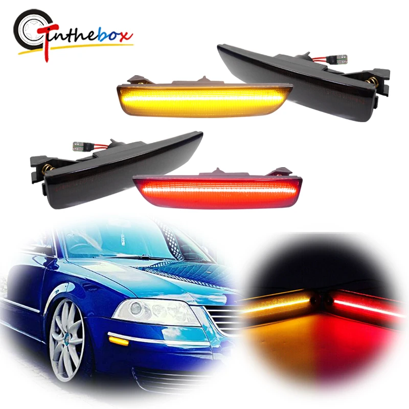 Gtinthebox Front Amber/White Rear Red LED Car Bumper Side Marker Lights For 2001-2005 Volkswagen Passat B5.5 Turn Signal Lights