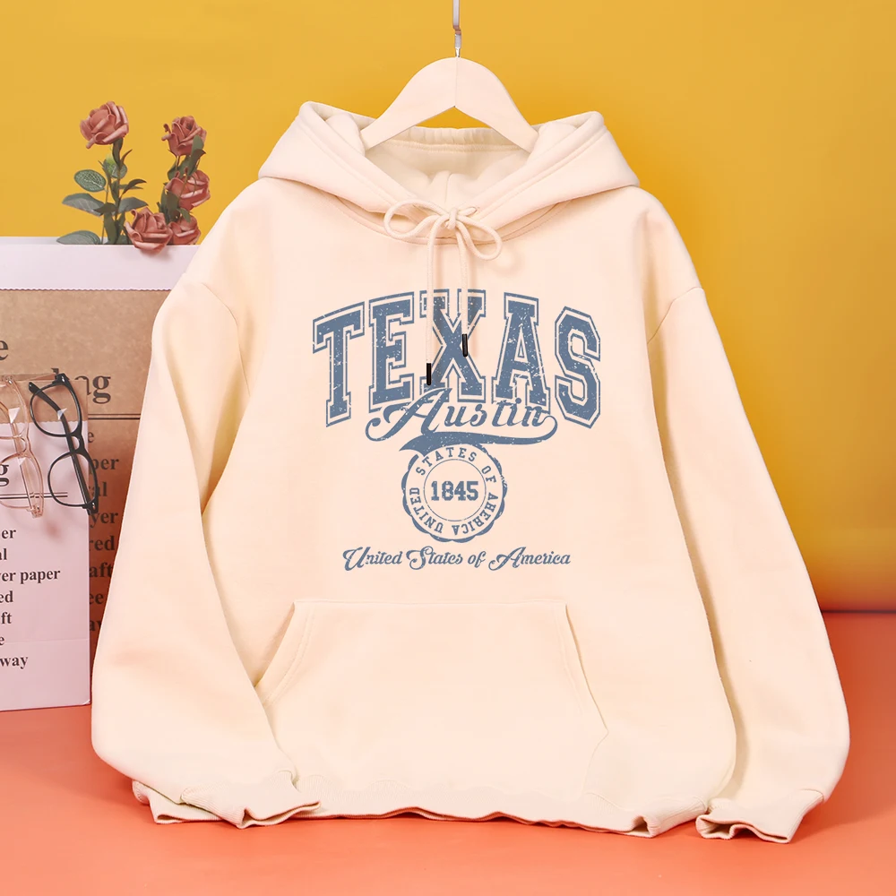 

Texas Austin United States Of America 1845 Prints Hoodie Women's Autumn Loose Hoody Casual Fleece Hooded Zipper Fashion hoodies