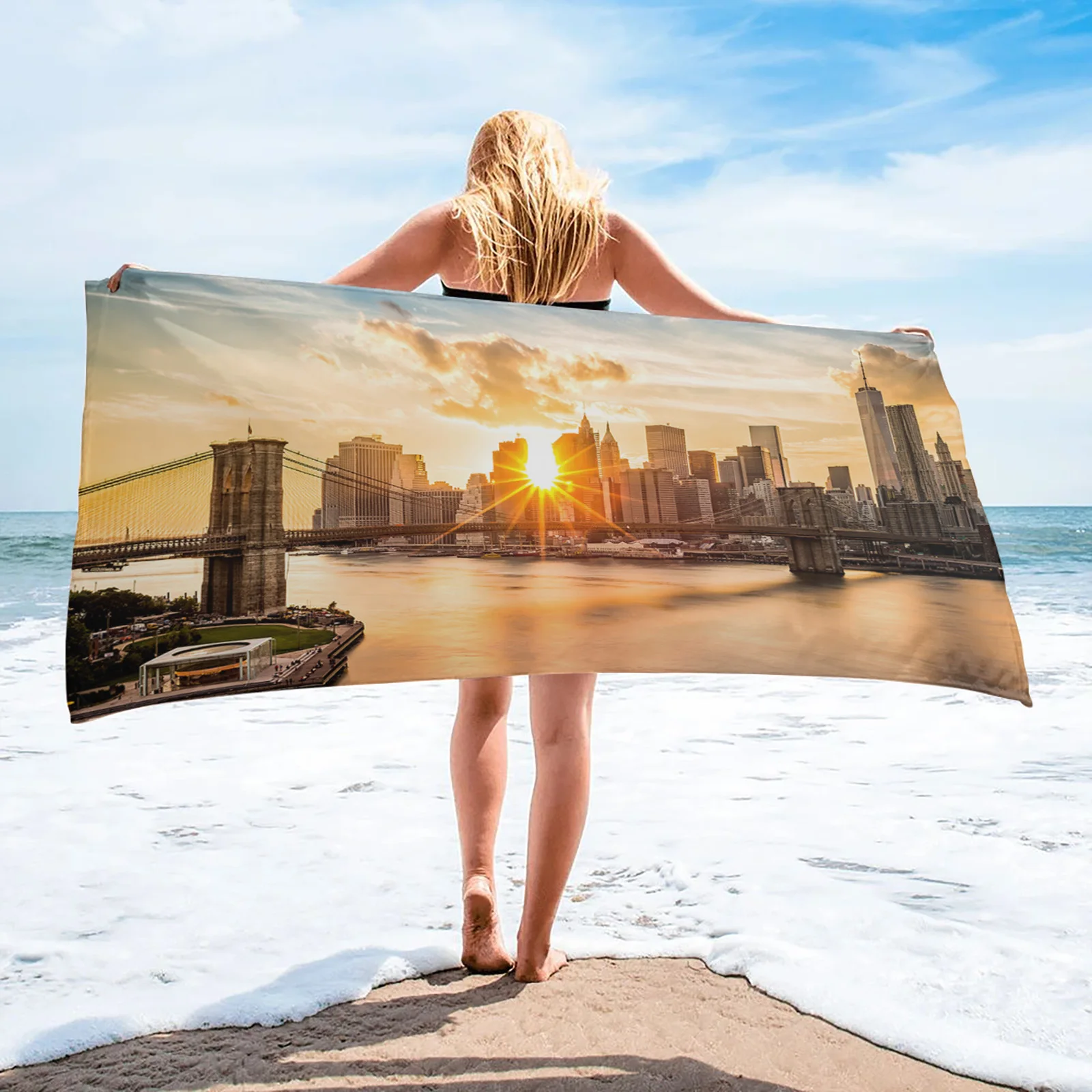 

Brooklyn Bridge Manhattan City Microfiber Household Large Bath Towel Shower Face Hair Towel Travel Sports Yoga Beach Towels