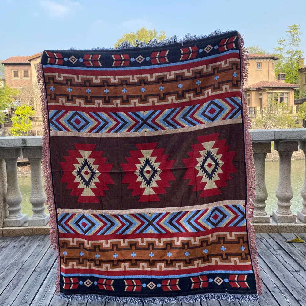 Sofa Decor Woven Thread Blanket Outdoor Rugs Camping Picnic Mat Boho Nordic Bed Plaid Couch Cover Carpet Tassels |