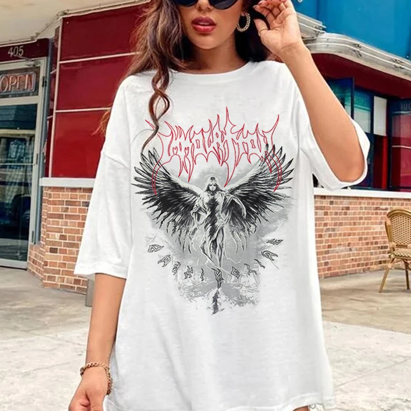 

Harajuku Retro Angel Gothic T Shirt Women Oversized Emo Punk Oversized T-shirt 2022 New Summer Streetwear Tops Female Clothes