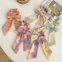 fashion bow scrunchies long ribbon elastic hair bands for girls women hair accessories print headwear solid color hair ties
