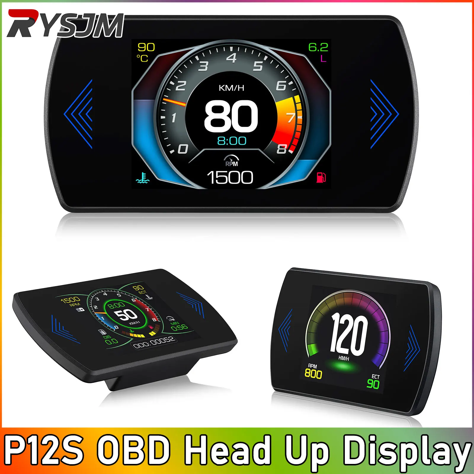 

P12S HUD OBD2 Проекционный Дисплей Автомобильный Спидометр Км/ч Обороты Двигателя Температура Воды Расход Топлива Интеллектуа...