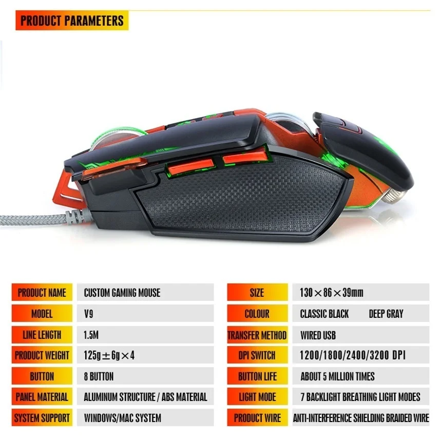 Механическая игровая мышь 6400 точек на дюйм 8 кнопок макропрограммирование