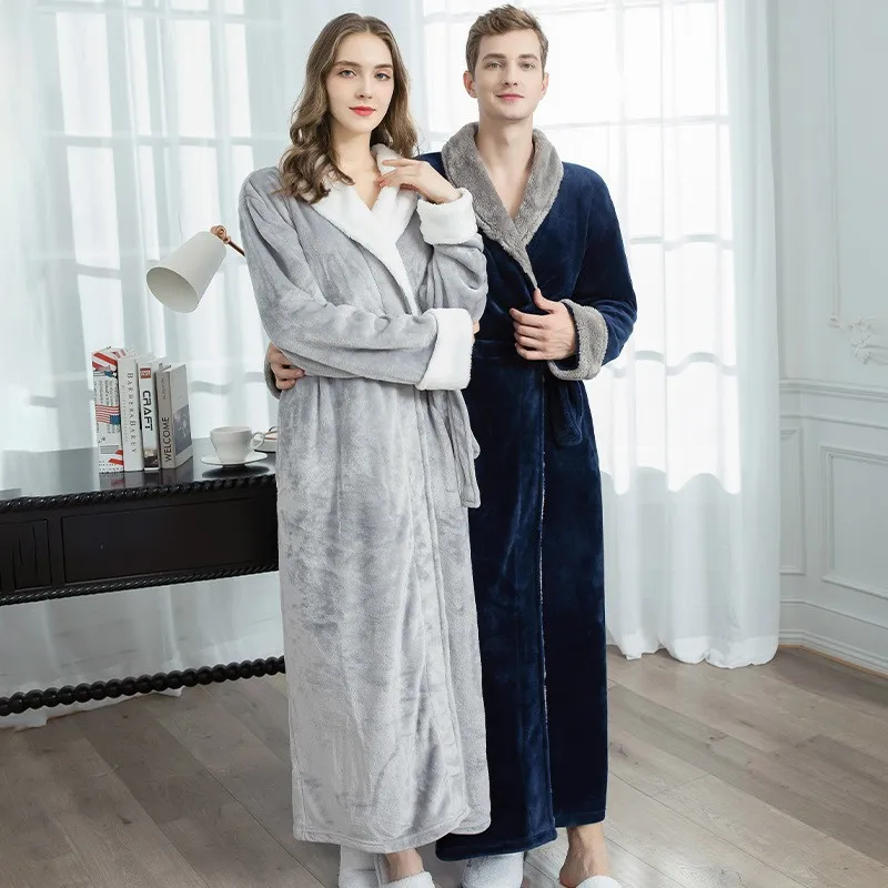 New In Autumn Winter Couple Pajamas Warm Sleepwear Bathrobe Flannel Nightgown Plus Velvet Thickened Ladies Cute Loungewear