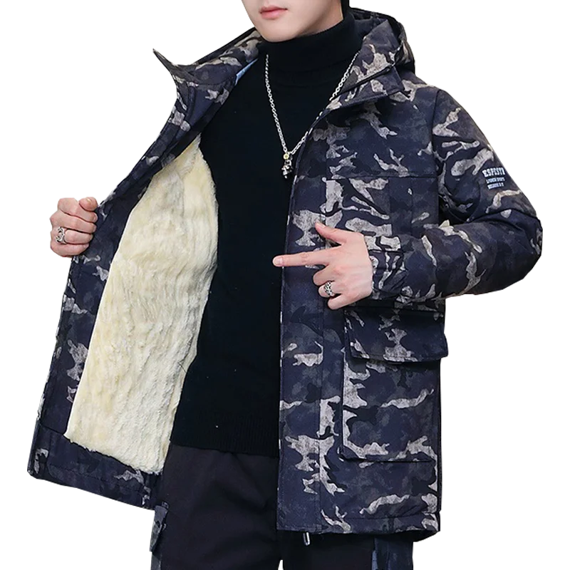 

Fashion Autumn Mens Casual Fleece Warm Hooded Jacket Thcik Mid-Length Plush Coats Winter Outwear Hip Hop Parkas Male Top Clothes