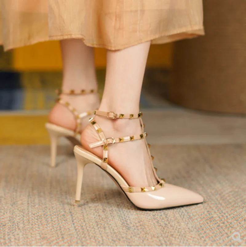 

Rivet Nude High Heels Women Stiletto Heels Spring and Summer New Pointed Sexy Backspace Women's Shoes Heels Women Women Sandals