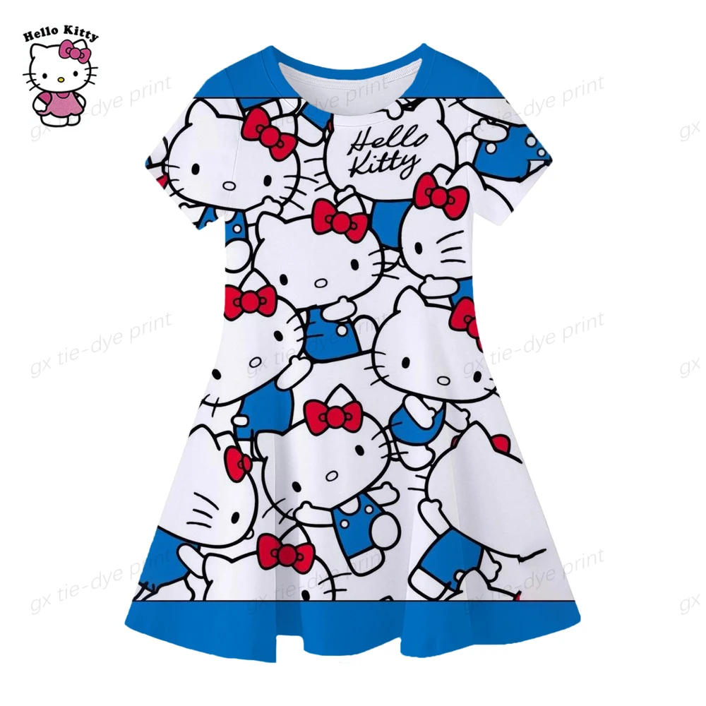

Hello Kitty Short Sleeve Mini Dress Girl Cartoon Print Summer Fashion Style Girl Dress New 2023 Casual Basic Princess Dress