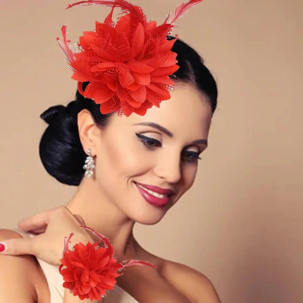 

Bridal Headdress With Beads Floral Fashion Flower Feather Bead Corsage Hair Clips Fascinator Bridal Hairband Brooch Pin Baby
