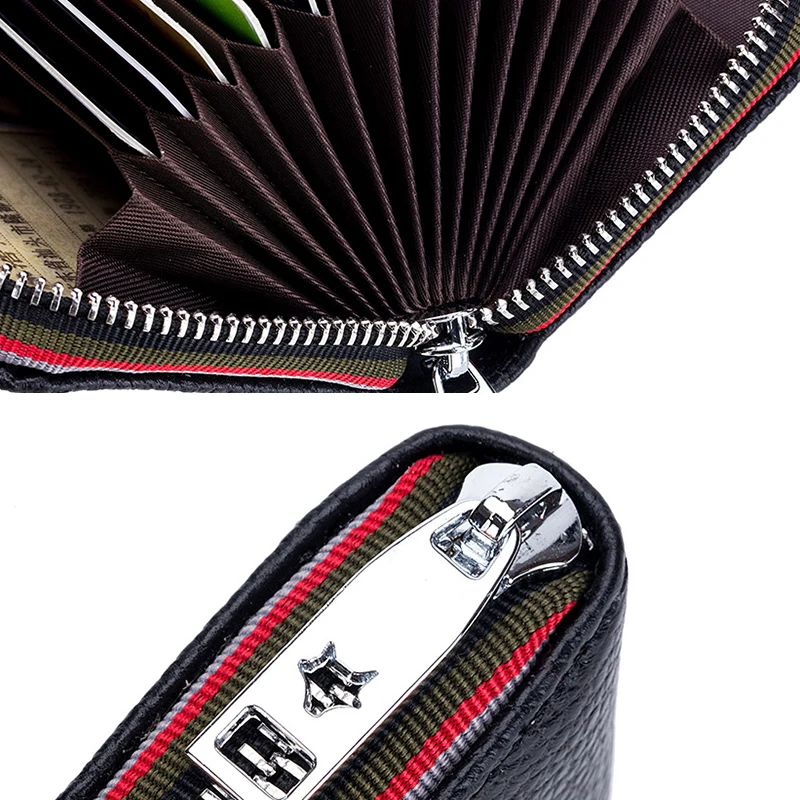 Practical Coin Card Purse Blocking Genuine Leather Wallet Women and Men's Anti-Theft Credit Card Holder Card Cover Zipper 1X