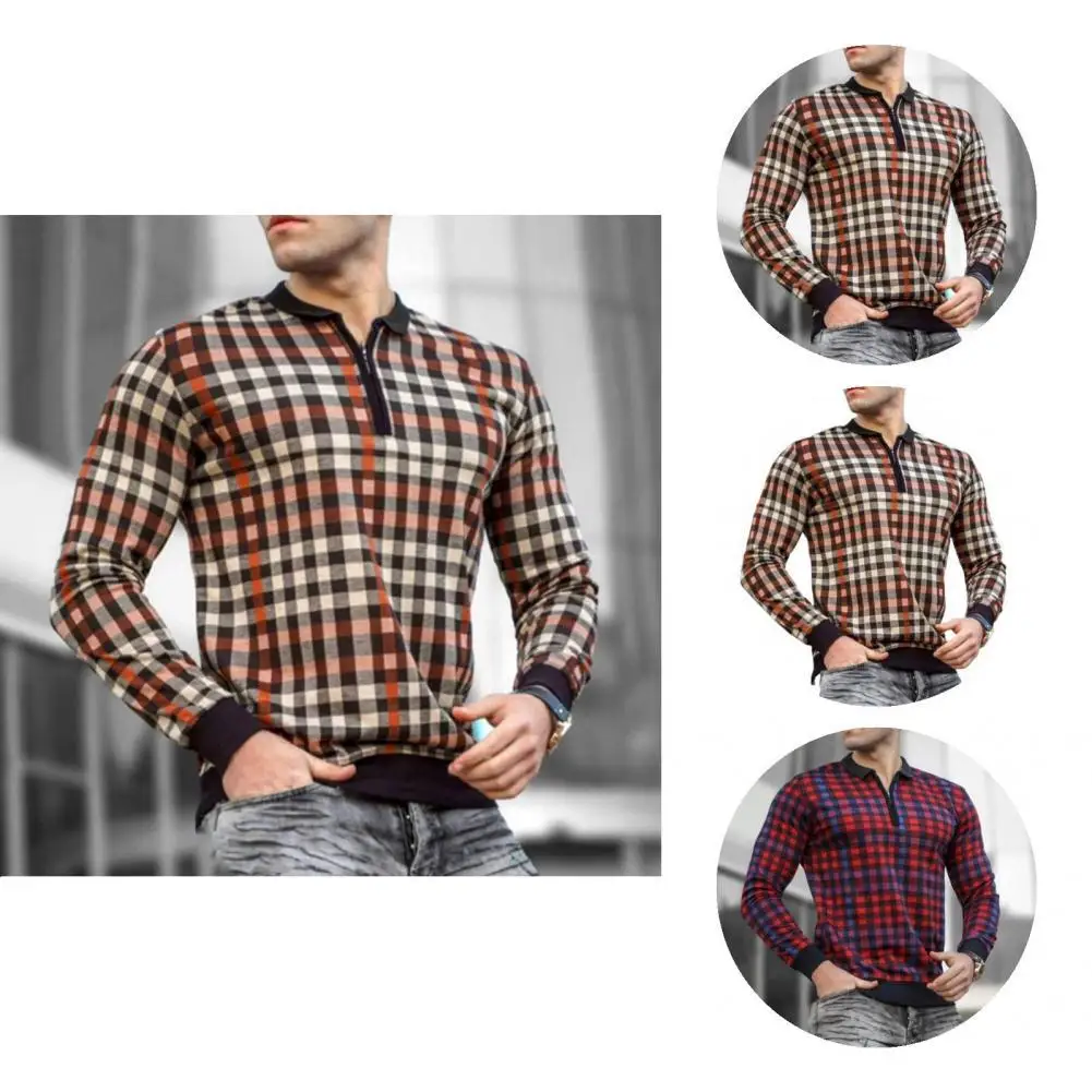 

Spring Polo Shirt Plaid Men Polo Shirt Great Stitching Polo Shirt