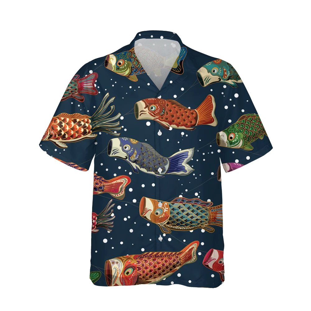 

New 3d Printed Koi Fish Hawaiian Harajuku Anime Shirt Men Colorful Brocade Carp Graphics Shirts for Men Casual Loose Tops Street